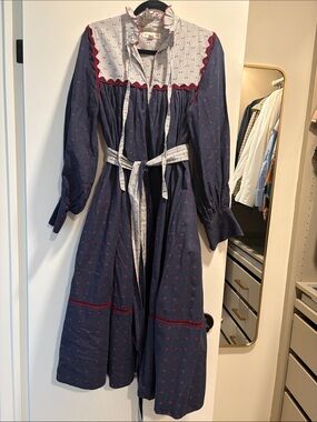 Wiggy Kit Navy Maxi Dress with Contrasting Yoke and Tie Waist